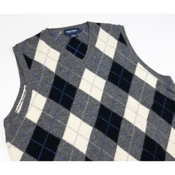 Polo Golf Ralph Lauren Alpaca Sweater Vest Men's XL Argyle Wool Knit V-Neck Gray - Picture 1 of 10